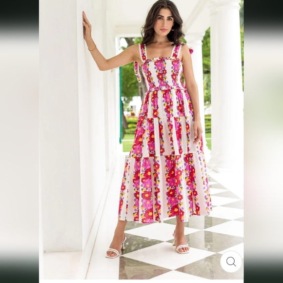 Beyond by Vera Maxi Pink Floral Dress Mia Villa Rose Small 100% Cotton - Picture 1 of 10